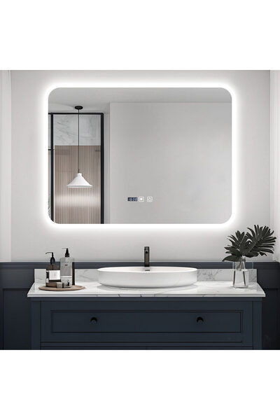 Smack Oglindă de baie LED 80×60 cm cu dezaburire, senzor de ceas și tactil, ramă acrilică, 3000-6500K