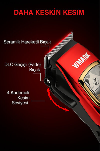 Wmark Maglev Motor Rechargeable Hair Clipper (Red) Saç Ve Sakal Makinesi NG-9010