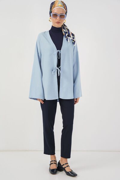 Hiccup Bdart Linen Blend Long Sleeve Front Lace-Up Kimono