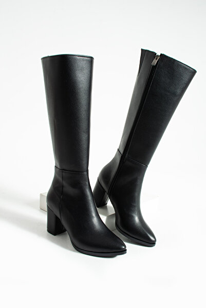 MUFUMA Kadın Siyah Deri Dizaltı Çizme