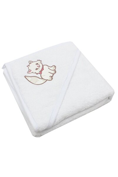 PRICHINDEL Prosop cu glugă - Pisicuță crem, bumbac, alb, 80 x 100 cm