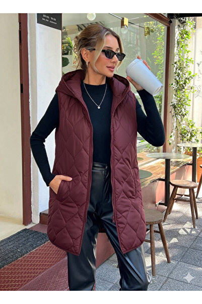 VELUNA BUTİK Kadın BORDO Şişme Yelek – Kolsuz, Rahat ve Şık Günlük Spor Tarz Yelek