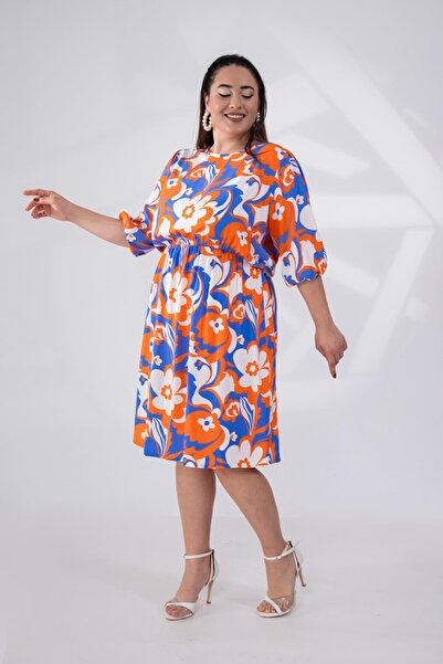 Roxxlen Rochie de mărime mare cu talie și mâneci elastice