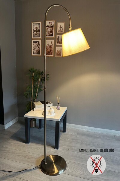 Bamyum Cotella Kumaş Dokulu Kum Bej Eskitme Gövde Lambader Modern Dekoratif Metal Zemin Lambası