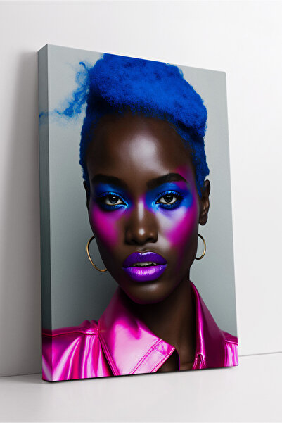 KOSS Dijital Portret de femeie africană cu păr albastru, pictură pe pânză în ...
