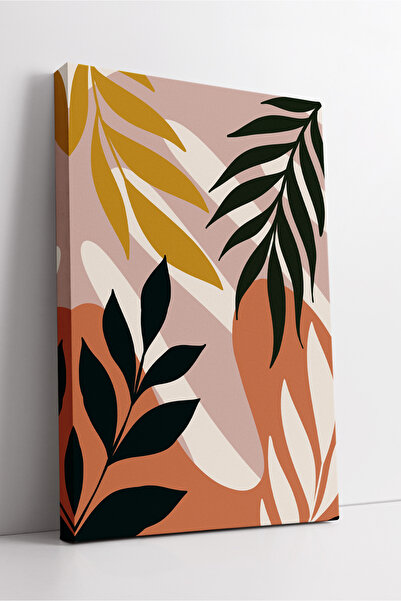 KOSS Dijital Tablou de pânză cu model de frunze abstracte de muștar și verde ...