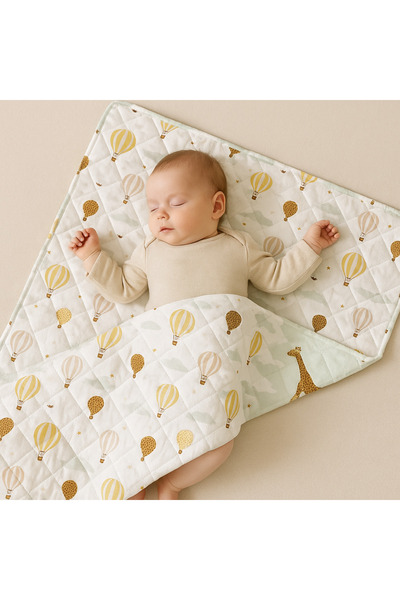 magic kids Handmade quilted baby blanket made of premium cotton with double side – Giraffe, 135x100 cm