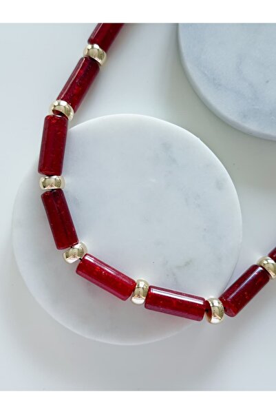 CHARMLUCKY Claret Red Bead Necklace