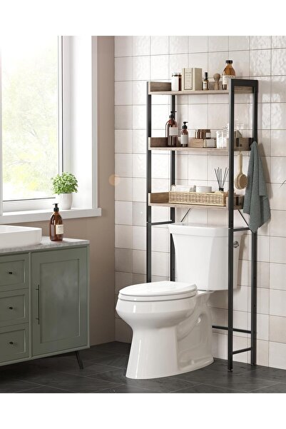 VASAGLE Bathroom Storage Shelf, Overlay Over Washing Machine or Toilet, 25x63x165 cm, Gray