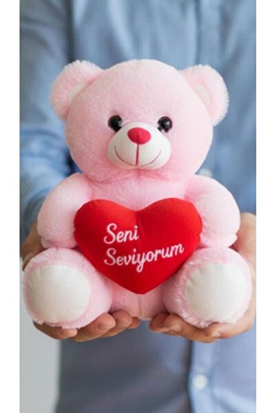 MASSALTOYS Sevgiliye Hediyelik Kırmızı kalpli "Seni Seviyorum" Peluş Pembe Ay...