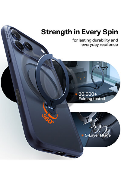 TORRAS Ostand Spin Silicone Series for iPhone 17 Pro Max (6.9-Inch) Case – Midnight Blue