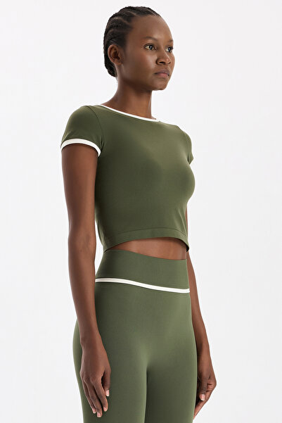 COMEUP Contrast Piped Sports T-Shirt Dark Leaf Green