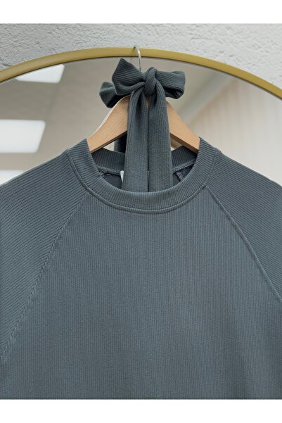 MİHRA STORE Φόρεμα Αλέσια Ρέγκλαν με λογότυπο στο μανίκι-NA2368 Ανθρακί