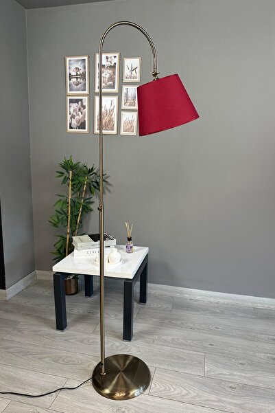 Bamyum Cotella Kumaş Dokulu Kadife Vişne Eskitme Gövde Lambader Modern Dekoratif Metal Zemin Lambası