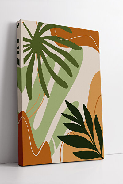 KOSS Dijital Tablou de pânză boho cu model de frunze verde și portocaliu abst...