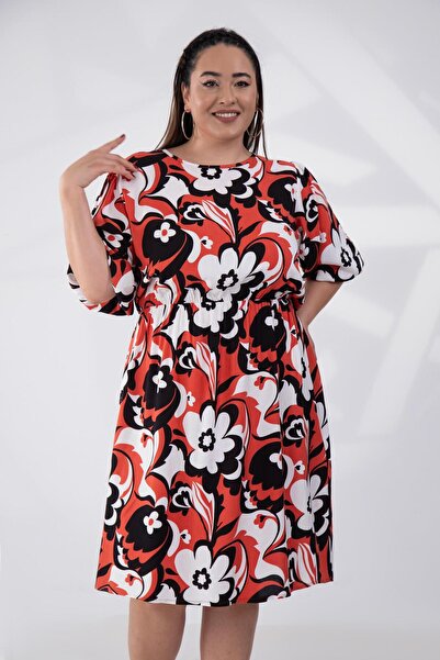 Roxxlen Rochie de mărime mare cu talie și mâneci elastice