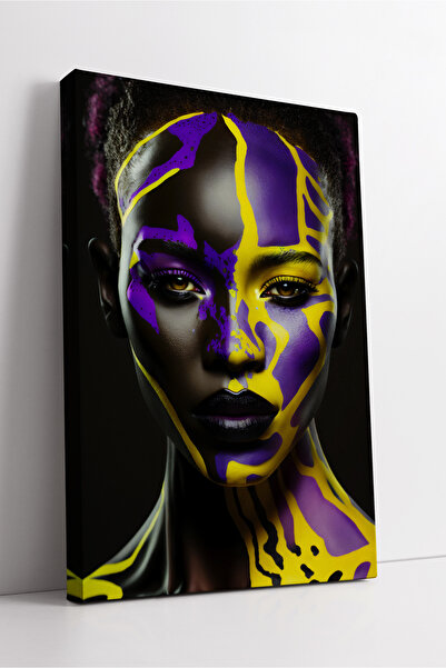 KOSS Dijital Pictură artistică în culori violet și galben, pictură pe pânză, portret de femeie africană, decor pentru birou acasă