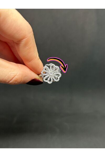 FY Ticaret خاتم من الفولاذ على شكل قلب مرصع بالأحجار باللون الفضي