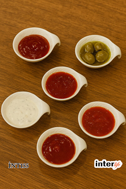 İnterlife 6lı Mini Porselen Sosluk Reçellik Sunumluk Seti 6 Cm Yuvarlak Kulplu Porselen Kase