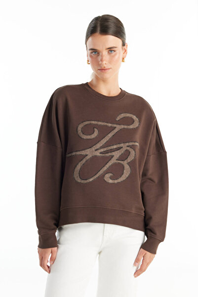 Ted Baker Balıkçı Yaka Nakışlı Koyu Kahve Kadın Sweatshırt TBWRTS1083