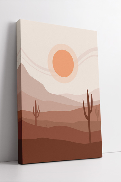 KOSS Dijital Peisaj de deșert boho, soare și cactus, pictură minimalistă pe p...
