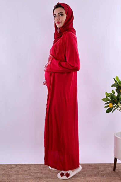 ByLohusa Effortt Cherry Hijab Dressing Gown Maternity Nightgown Set