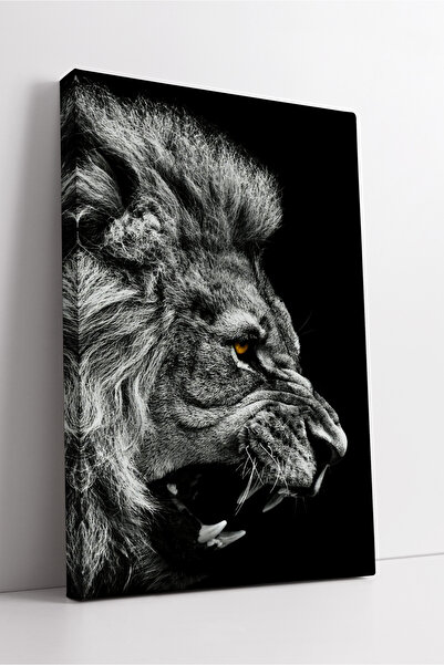 KOSS Dijital Pictură pe pânză cu profil de leu, artă modernă de perete care reflectă puterea și nobilimea pe fundal negru