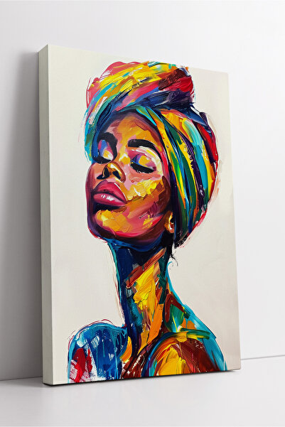 KOSS Dijital Πολύχρωμο πορτρέτο γυναίκας με φουλάρι ζωγραφική σε καμβά σε στυ...