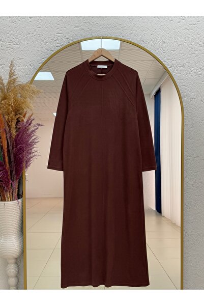 MİHRA STORE Φόρεμα Candella Reglan με μανίκια-AS4102 Καφέ