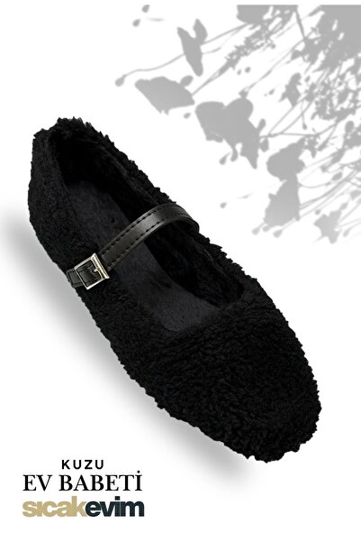 sermoda Women's furry flat shoes - lamb fur flat shoes for women with fur inside and outside black
