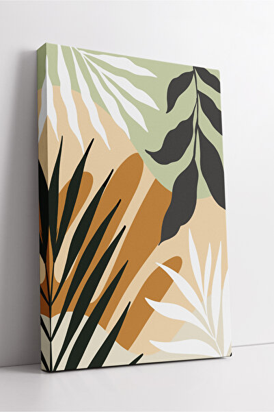 KOSS Dijital Tablou de pânză cu model de frunze abstracte bej și verde – Deco...