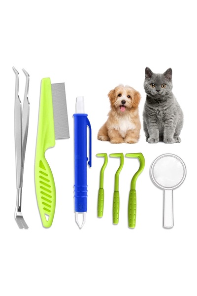 zola Kit of 7 tick extraction tools, 4 extractors, 2-headed tweezers, magnifying glass, comb