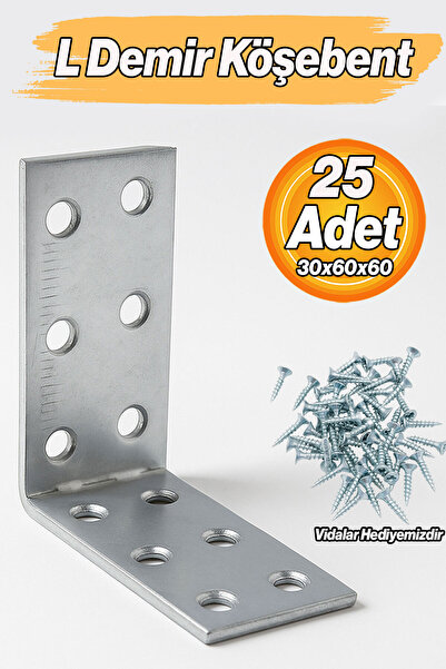 Badem10 L Demir Gönye (25 ADET) 30x60x60 mm Metal Mobilya Bağlantı Aparatı Ra...
