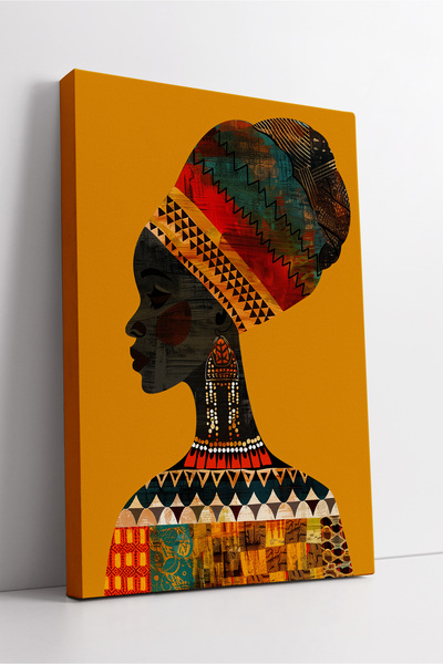 KOSS Dijital Siluetă de femeie africană cu model etnic, portret în profil, artă tematică, decor modern pe pânză