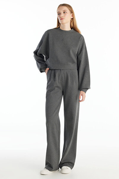 Ted Baker GRİ MELANJ PİLELİ GENİŞ PAÇA ÖRME PANTOLON