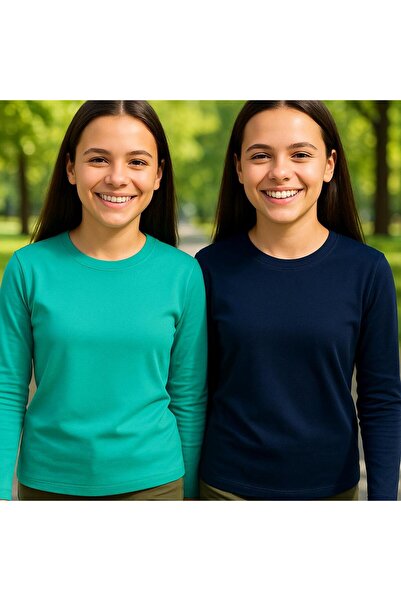 Mcr Унисекс комплект от 2 части за момичета и момчета с дълъг ръкав и велосипедна яка TURQUOISE NAVY BLUE