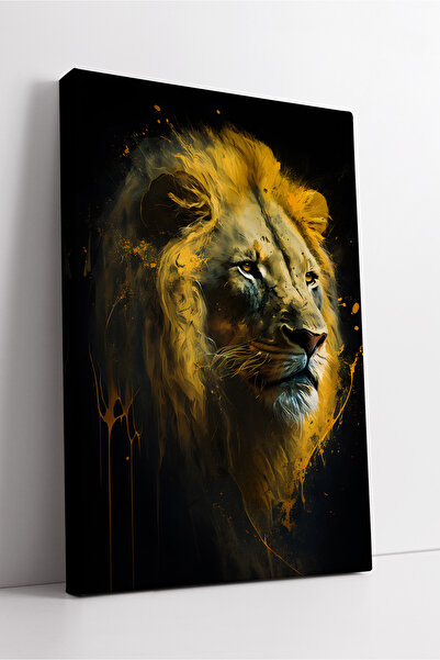 KOSS Dijital Pictură pe pânză cu leu strălucitor auriu, stil de artă abstract...
