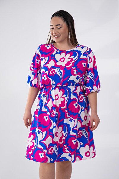 Roxxlen Rochie de mărime mare cu talie și mâneci elastice