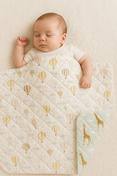 magic kids Handmade quilted baby blanket made of premium cotton with double side – Giraffe, 135x100 cm