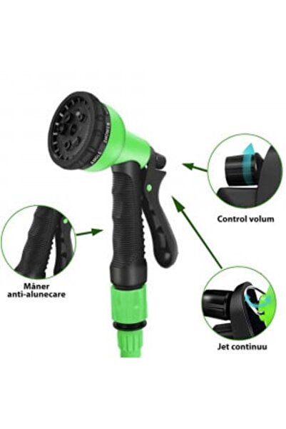 Artenova Green Extendable Hose 45 meters, 7-position watering gun and watering accessories included