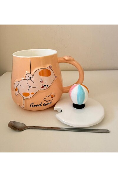 Tutku كوب قطة من سوبريزجيفت مع غطاء بالون وملعقة