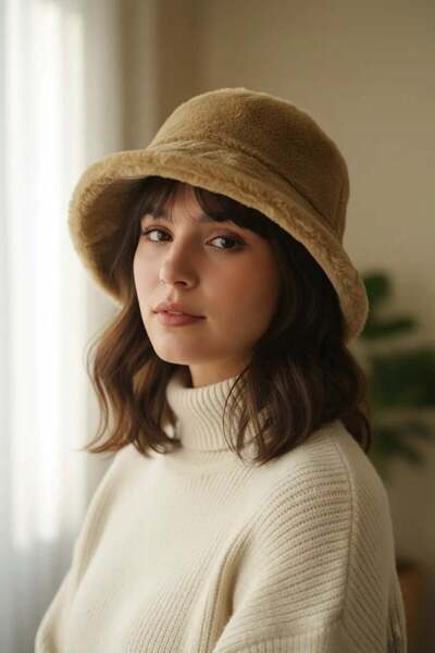 Miniso Vizon Renk Peluş Bucket Şapka