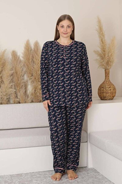 ALİMER Women's Pajama Set - Floral Pattern Long Sleeve Stretch Fabric Combed Cotton 2885Uk