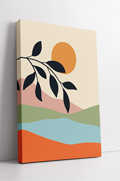 KOSS Dijital Peisaj abstract, soare portocaliu și model de frunze, pictură de...