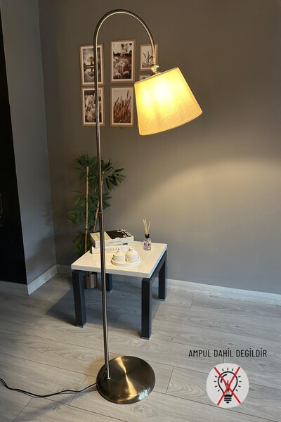 Bamyum Cotella Krem Kumaş Dokulu Eskitme Gövde Lambader Modern Dekoratif Zemin Lambası