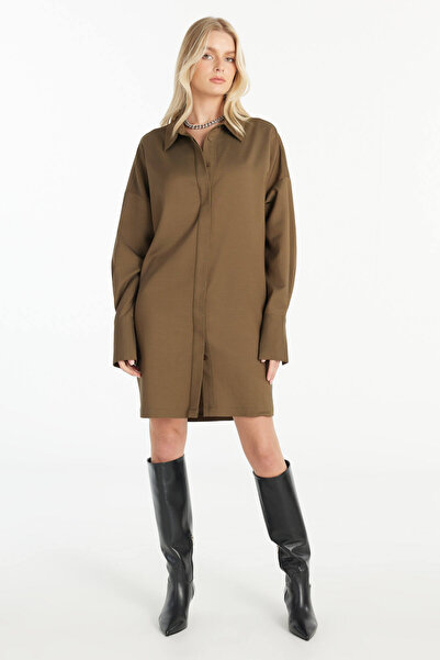 Ted Baker HAKİ YÜNLÜ GÖMLEK ELBİSE