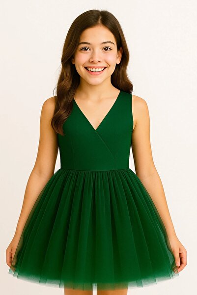 MadyaButik Rochie mini simplă cu guler înfășurat pentru fetiță