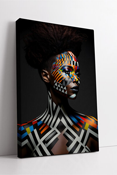 KOSS Dijital Portret de femeie africană cu model abstract, artă etnică, pictu...