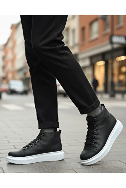 BOA Aba0713 Lace-Up High-Top Black White Sole Men's Style Sports Boots