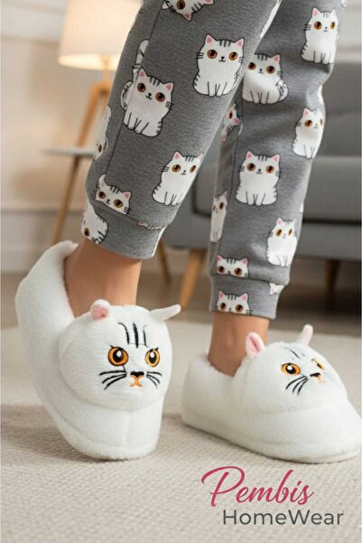 PEMBİŞ HOMEWEAR Papuci de casă cu talpă silențioasă cu animale albe, pantofi ...